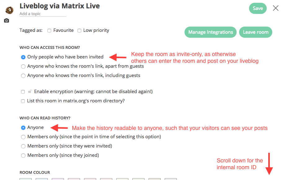 Set room to readable by anyone, then scroll down
